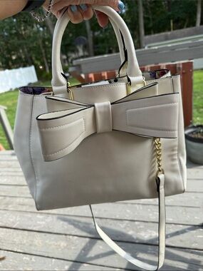 Betsey Johnson Cream Satchel with Bow Accent